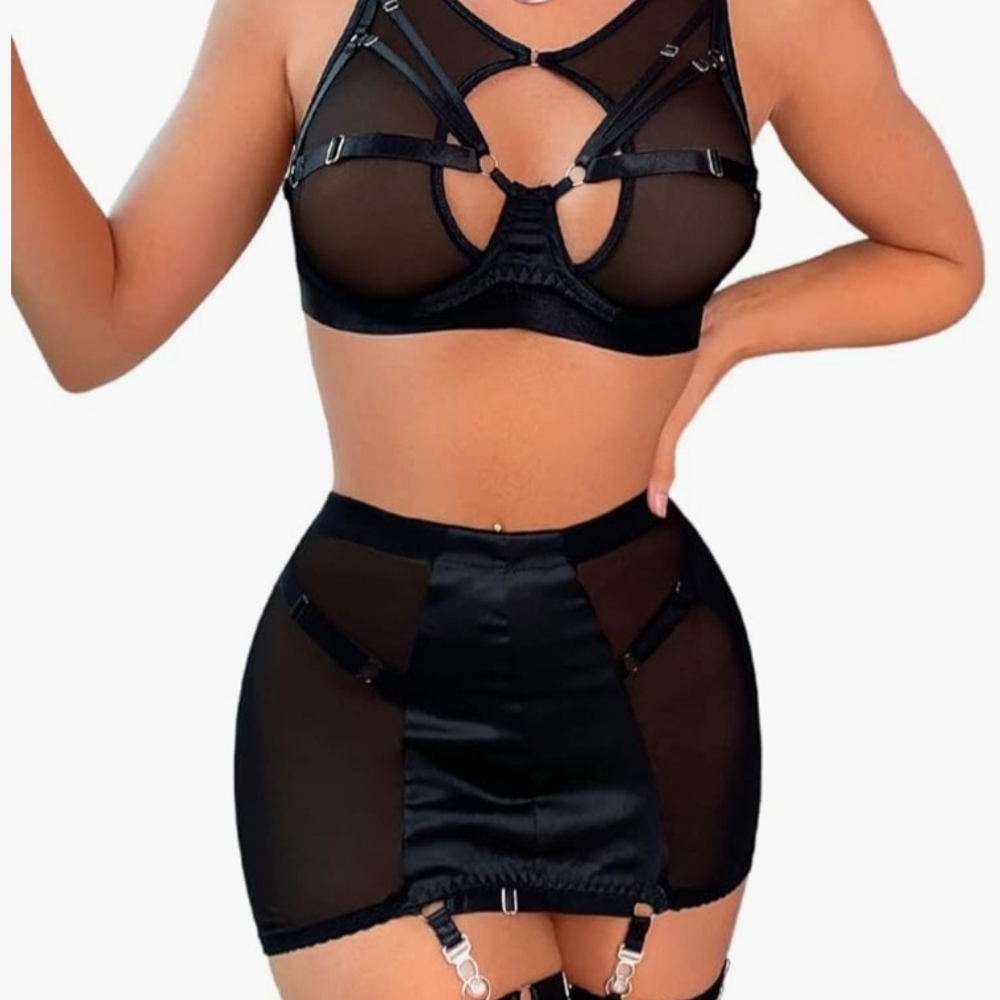 😊 3 For $25 Amazon Sexy Black Sheer Chemise Set